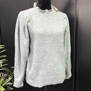 Cupio Blush Mock neck ruffle,long puff/pleated sleeve,soft, warm winter knit